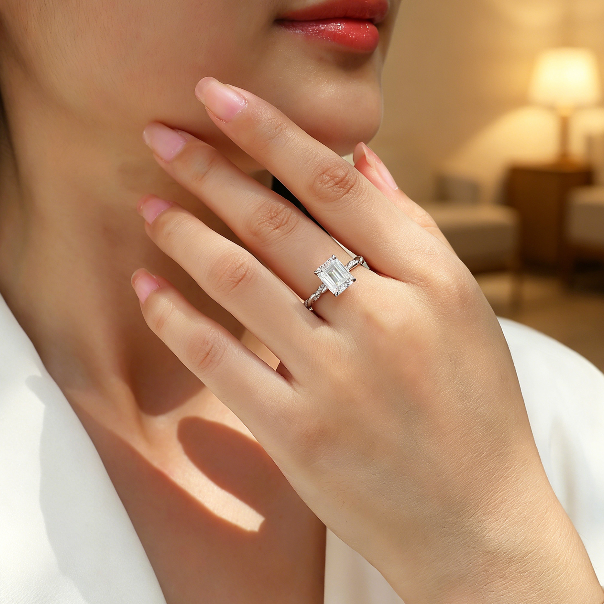 925 Sterling Silver Ring with 3 Carat Princess Chemozambique, a niche, high-end, understated luxury style, perfect for Instagram-worthy women. Available for cross-border purchase. - Image 3