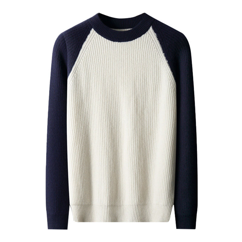 Autumn and winter new wool sweater men's color matching round neck Yuanbao needle thickened youth fashion casual knitted wool bottom - Image 7