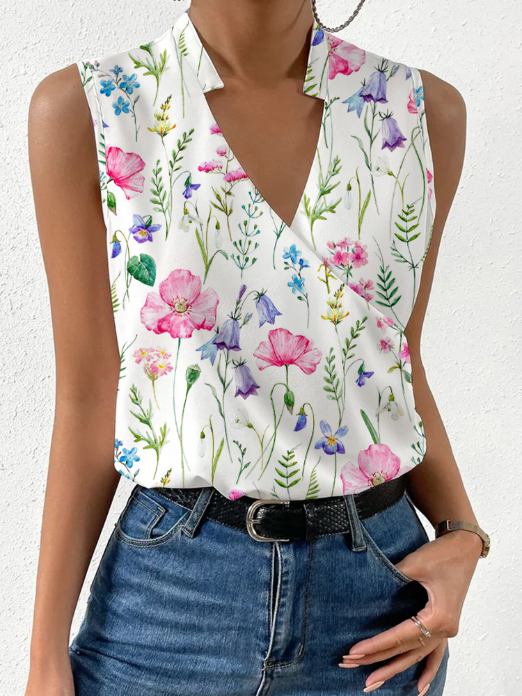 2025 Summer New Women's Printed V-Neck Top/Shirt with European and American French Design for Foreign Trade and Cross-Border Trade - Image 7