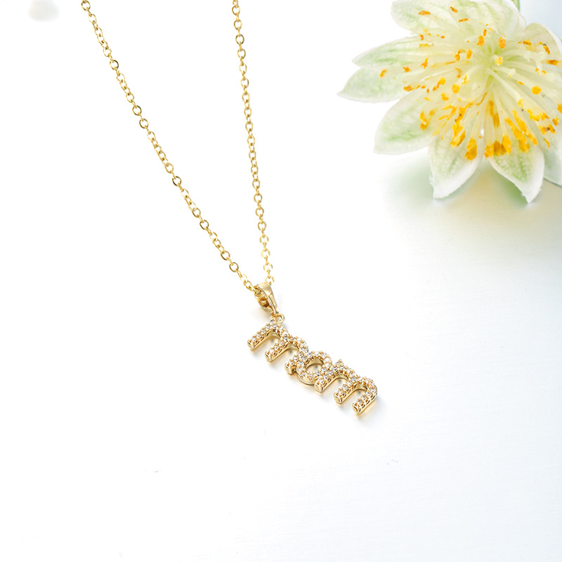 Xuping's new fashionable alloy electroplated 14k color letter pendant necklace with artificial gemstones - a Mother's Day gift. - Image 3