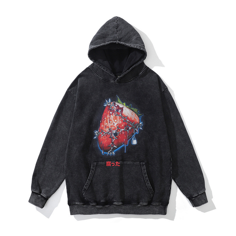 TKPA American hip-hop portrait printed washed hooded sweatshirt for men and women retro trendy brand old loose and versatile jacket