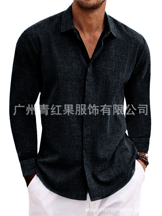 Men's linen long-sleeved T-shirt loose sweatshirt solid color long-sleeved cotton and linen shirt men's large size men's shirt - Image 6