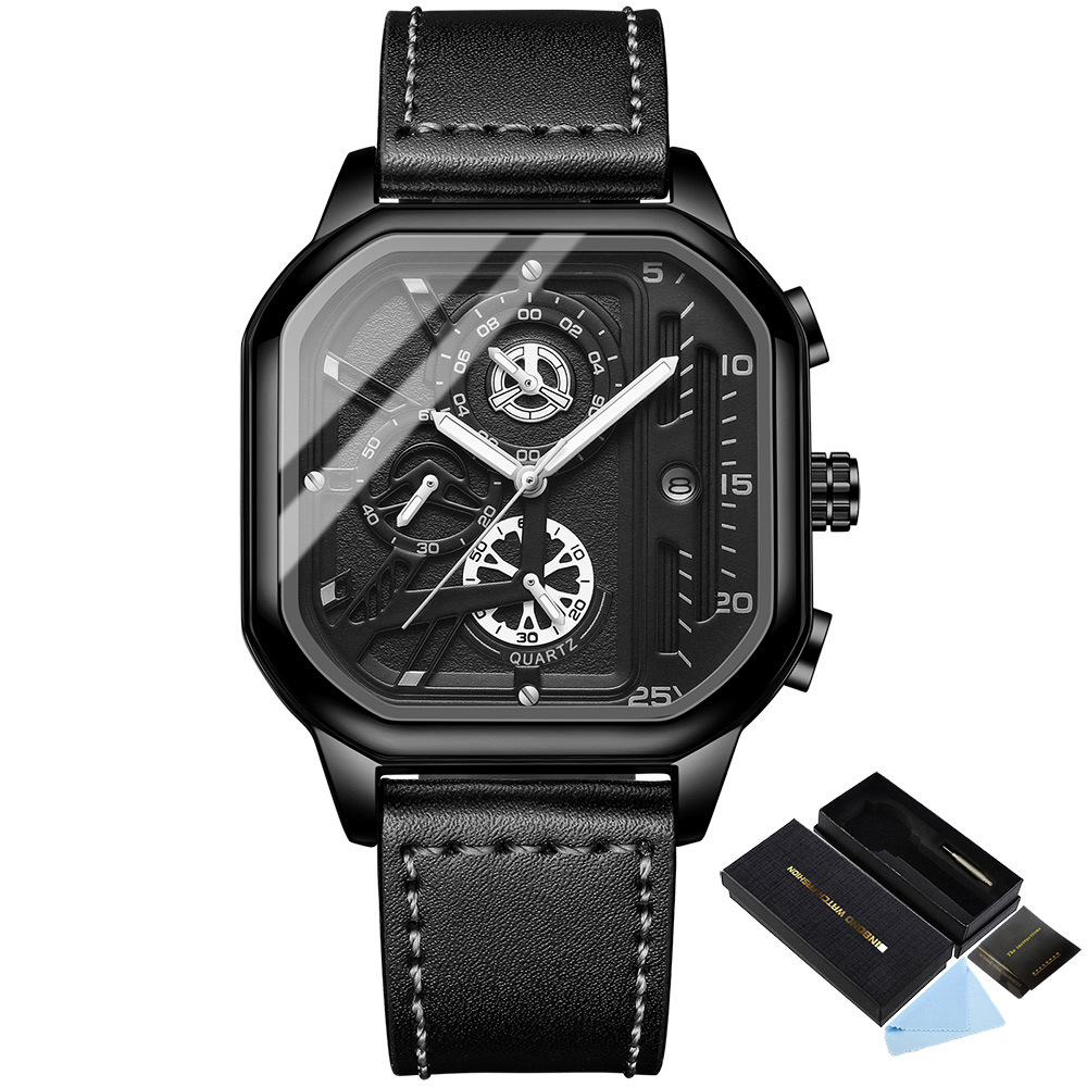 2022 New Black Warrior Square Men's Watch Authentic Student Light Luxury Non-Mechanical Quartz Watch Cross-Border Live Broadcast - Image 6