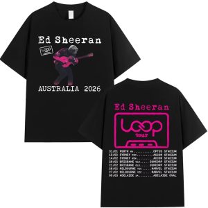 Ed Sheeran Loop Tour Australia 2026 Tour merchandise T-shirt, unisex style for fans.