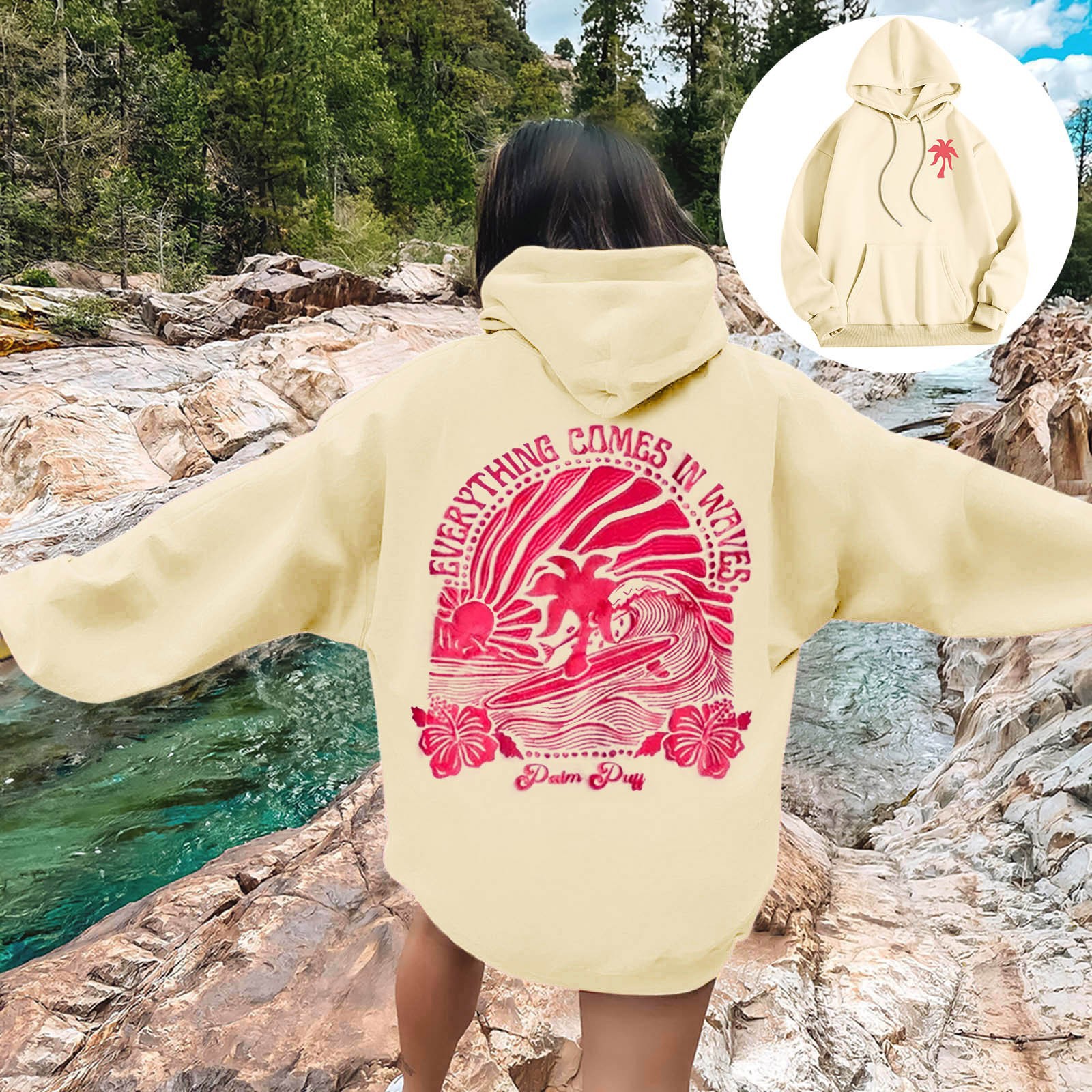 2024 New European Size Women's Drop Shoulder Sleeve Threaded Hawaii Hibiscus Brand Sweatshirt Hoodie Print - Image 22
