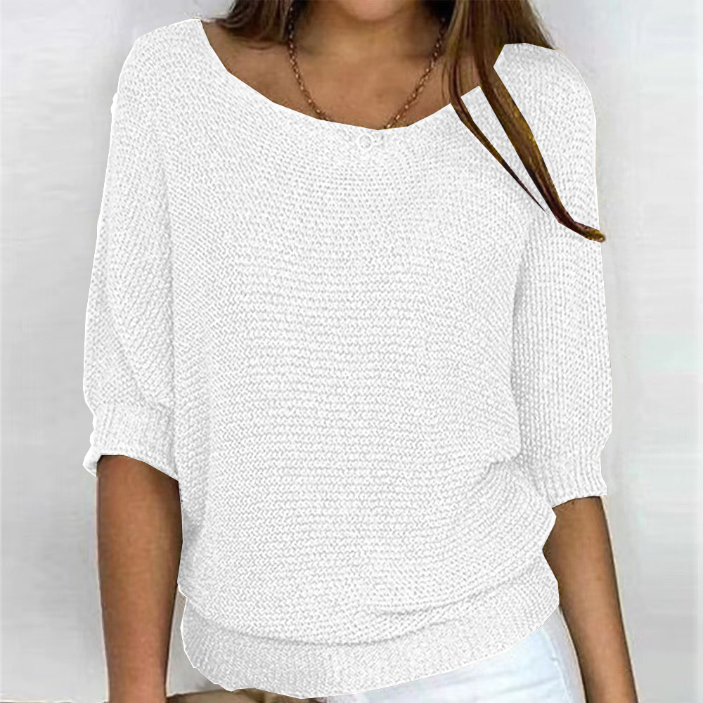 2026 New Russian AliExpress Wish Solid Color Crew Neck Knitted Top Women's Three-Quarter Sleeve Top Air Conditioning Shirt In Stock - Image 22