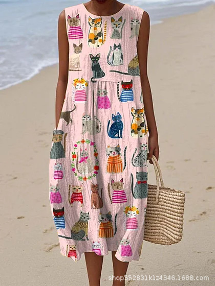 2025 European and American spring and summer new sleeveless casual printed temperament long dress slim small fresh casual dress - Image 44