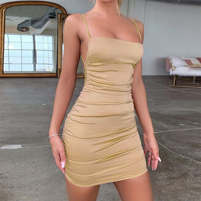 2021 European station cross-border satin new solid color suspenders sexy backless strappy hip dress evening dress - Image 7