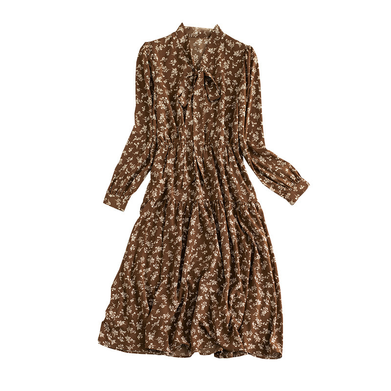 French retro floral print dress for women, new spring and autumn 2026, V-neck, slimming long dress. - Image 5