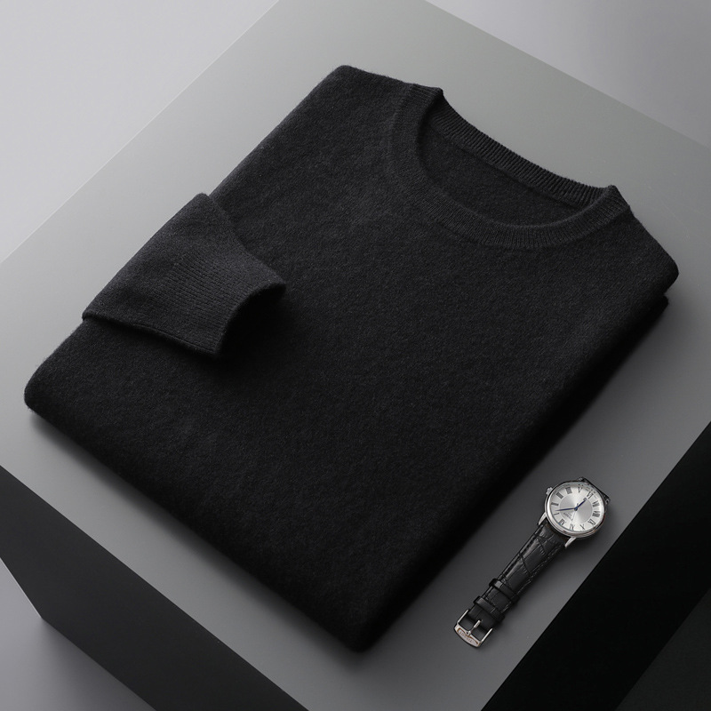 Autumn and winter new first-line ready-to-wear 100 full wool sweater men's round neck long-sleeved pullover sweater solid color knitted bottom - Image 10