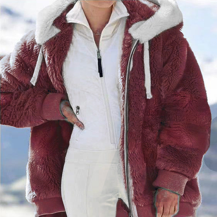 Spot wish independent station 2025 Amazon hot sale new autumn and winter loose plush zipper hooded jacket for women - Image 9