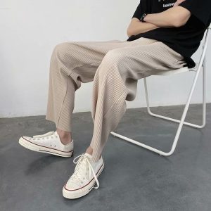 Pants men's summer trendy casual pleated Korean style trendy straight Hong Kong style thin Korean style fall feeling bf wide leg pants