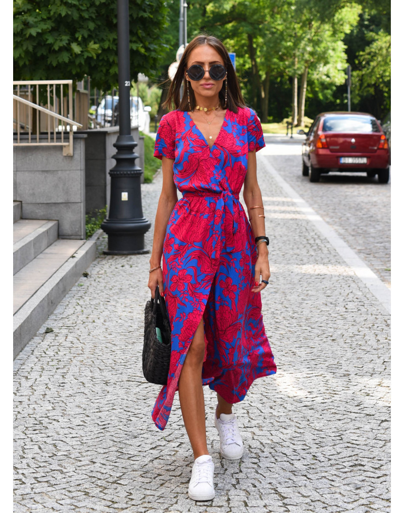 2023 European and American women's cross-border foreign trade AliExpress Amazon summer new v-neck print tie dress - Image 2