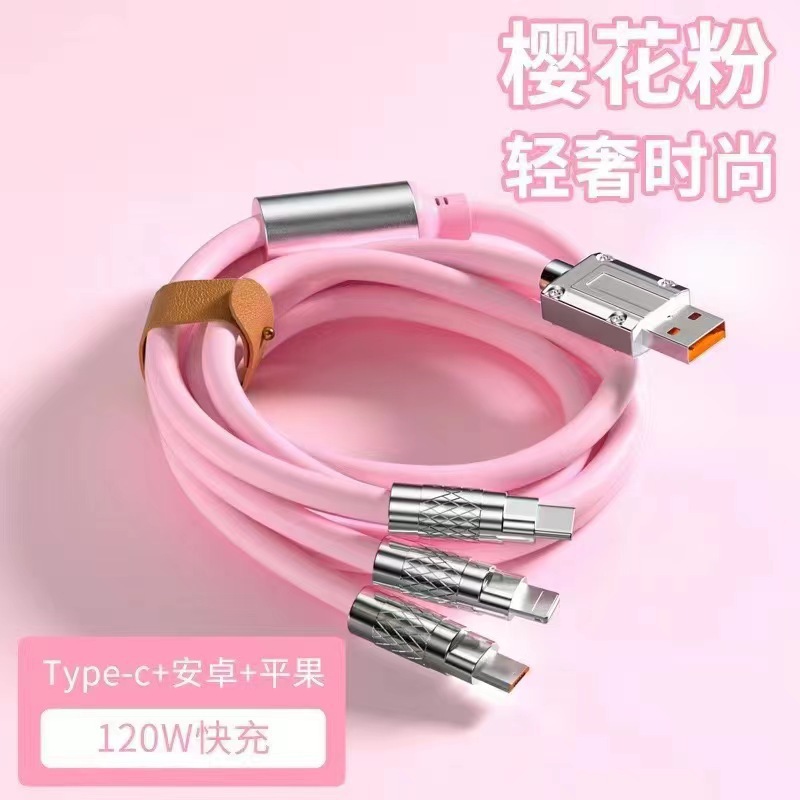 120w super fast charging cable zinc alloy one to three data cable liquid original mobile phone universal charging cable - Image 7