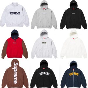 High-quality Supreme 25SS hooded sweatshirt with large logo and fleece lining.