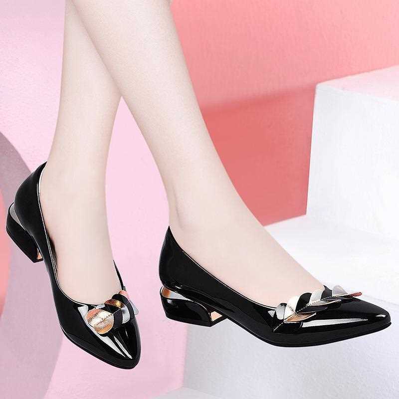 Shallow mouth single shoes for women with thick heels 2022 summer new leather shoes pointed toe soft sole flat shoes versatile work shoes for women black - Image 7