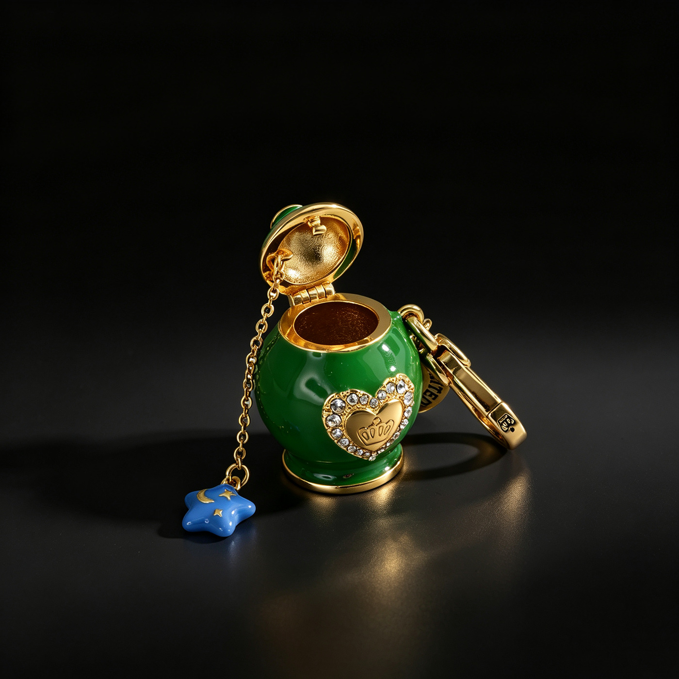 Cross-border fashion openable green candy jar pendant necklace, light luxury retro heart crown star moon pendant - Image 2