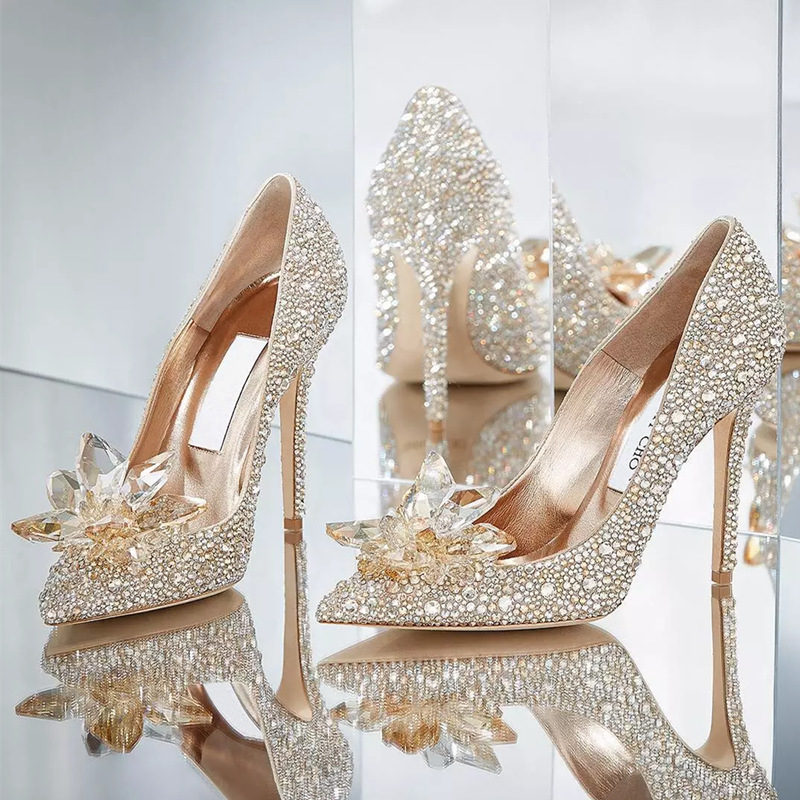 Lin Chiling star with the same Cinderella crystal shoes women's 2021 early spring new pointed toe stiletto bridal high-heeled wedding shoes - Image 3
