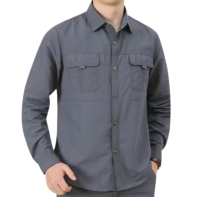 2024 Spring and Autumn New Shirt Men's Long Sleeve Cotton Casual Solid Color Shirt Middle-aged and Young Worker Slim Jacket - Image 30