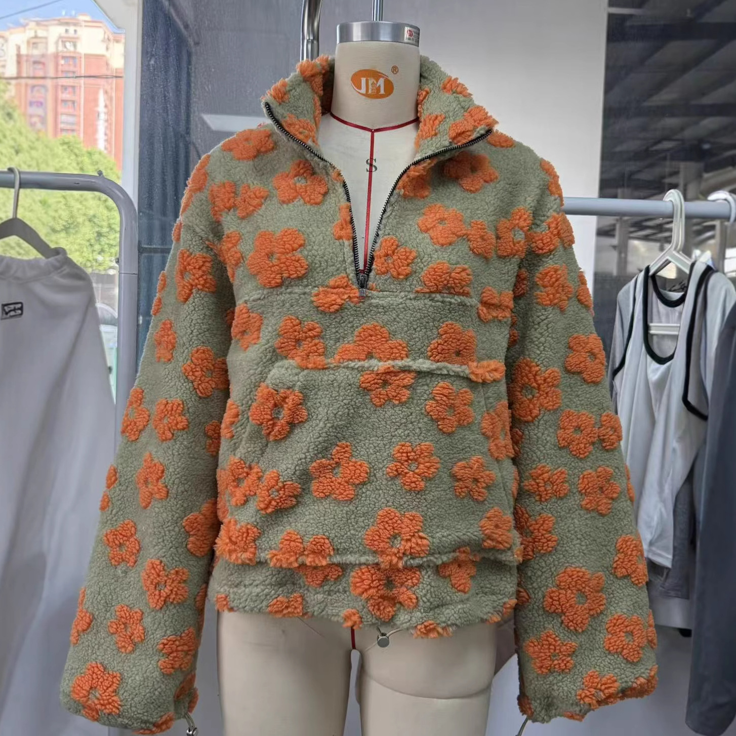 European and American cross-border women's clothing 2025 autumn new fashion faux lamb wool print loose zip-up sweatshirt long sleeve top - Image 2