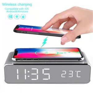2024 New Foreign Trade Main Push Thermometer Wireless Charger LED Digital Display Alarm Clock Wireless Charger Desktop Wireless Charger