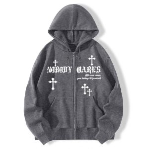 2024 Cross-border Gothic style letter printing hoodie sweatshirt men's spring and autumn Korean style men's zipper sweatshirt