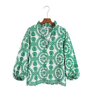 Green Embroidered Long-Sleeved Shirt