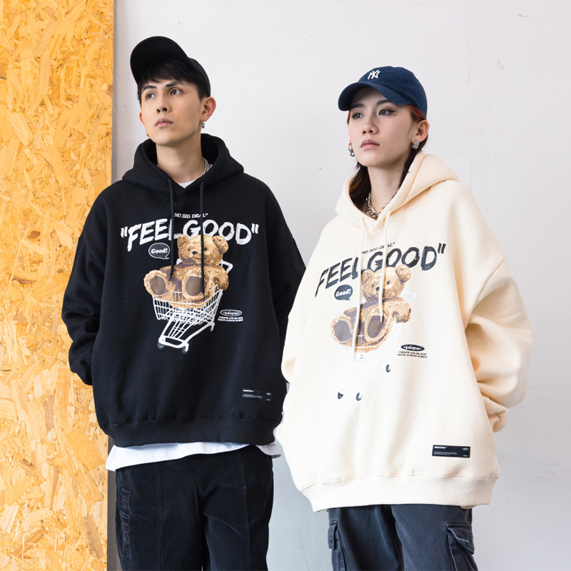 VAMTAC2021 autumn and winter new European and American street fun puppet bear print tide brand couple loose hooded sweater - Image 7