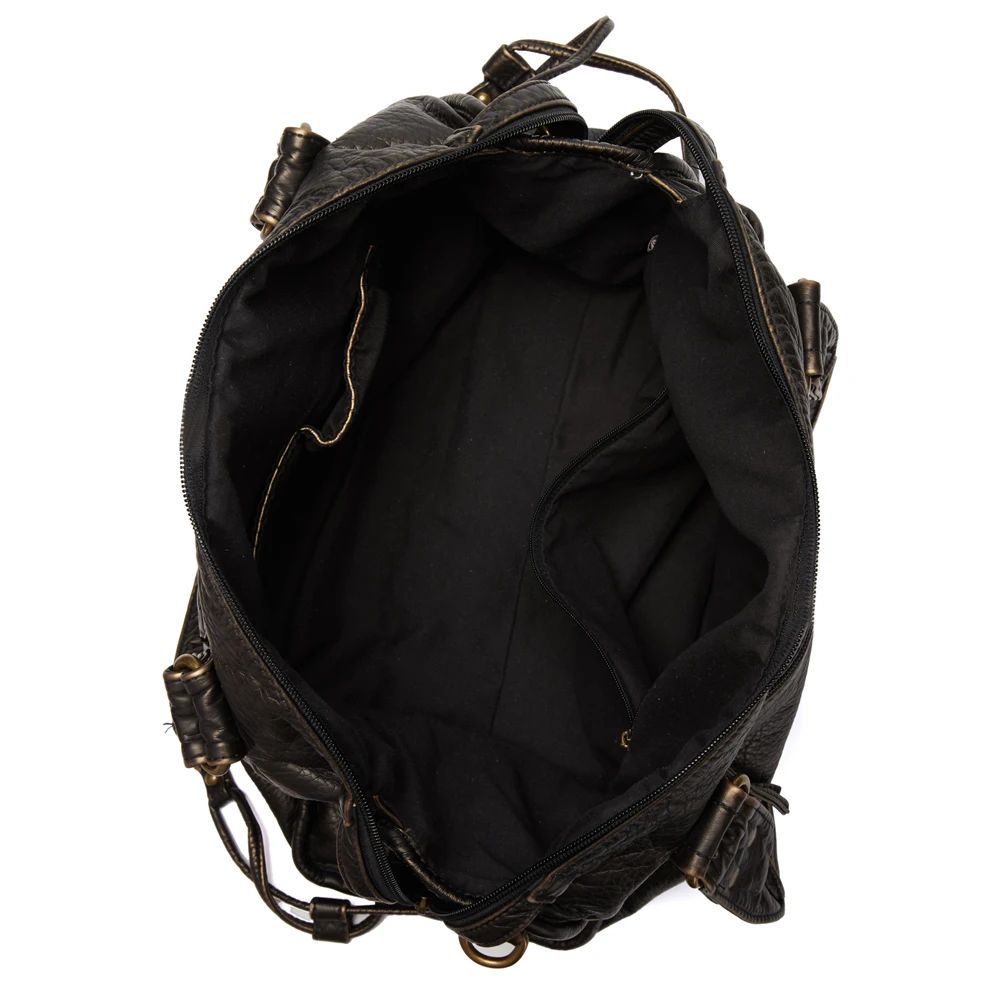 French retro motorcycle bag shoulder messenger bag tote bag large bag women's large capacity bag washed bag soft leather bag European - Image 14