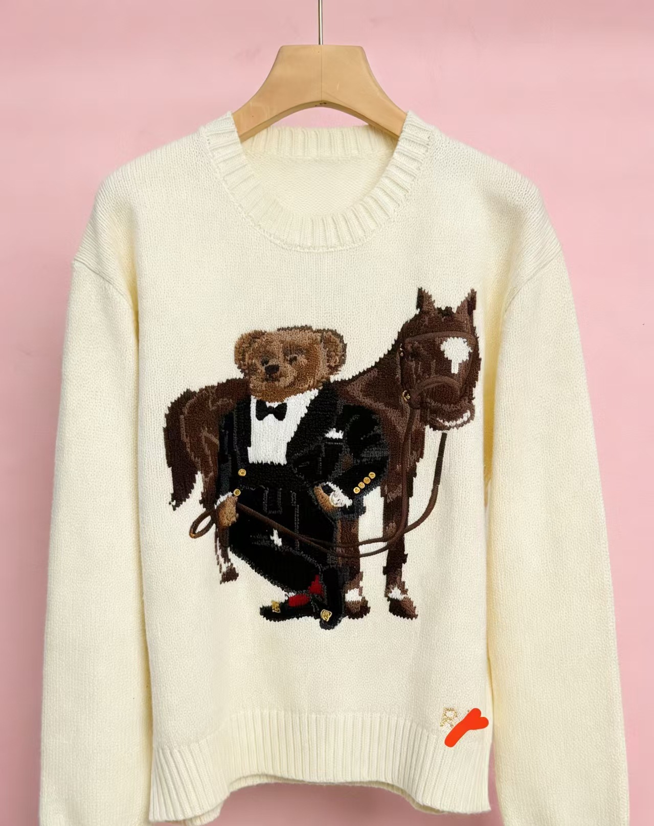 Top-quality pony logo, scannable QR code, R-L wool heavy-duty cartoon bear autumn/winter sweater for women, casual style. - Image 8