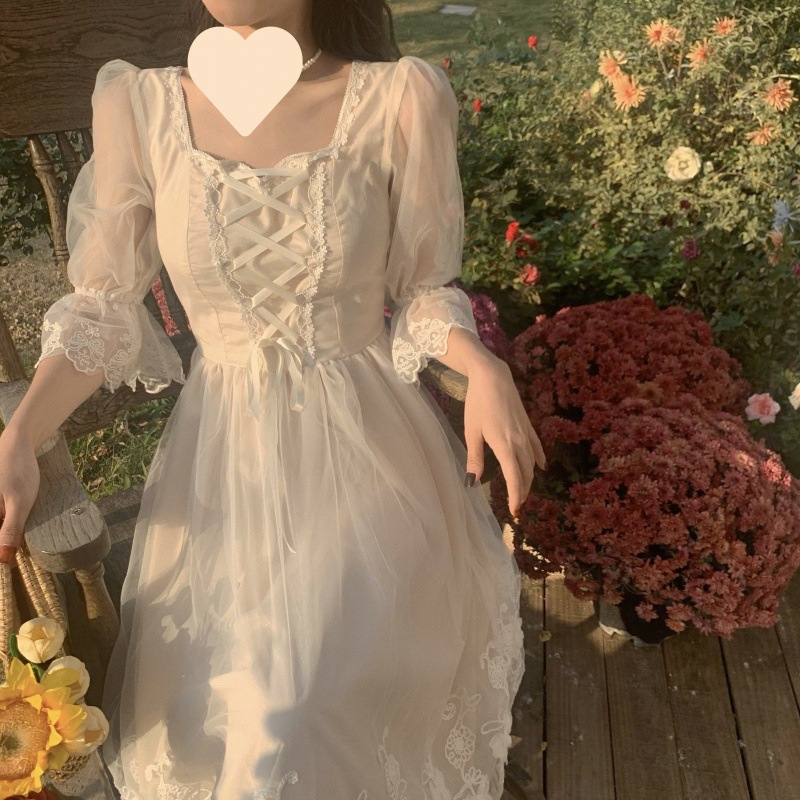 2024 early spring new first love gentle dress tea break French temperament white dress fairy super fairy forest series - Image 2