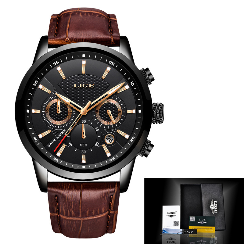 New LIGE 9866 men's sports quartz watch waterproof steel belt binocular multifunctional watch business watch