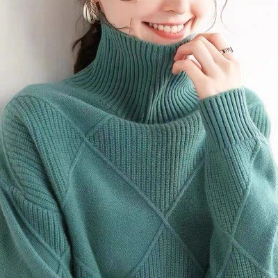 Turtleneck sweater for women 2024 new autumn and winter stitching thickened loose outer wear sweater knitted sweater inner wear bottoming shirt - Image 7