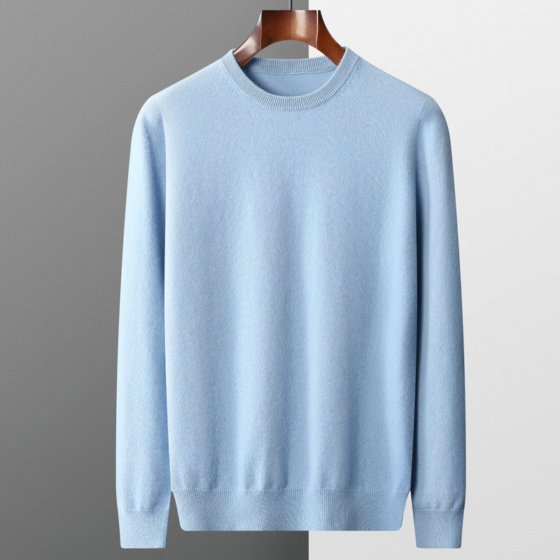 Autumn and winter new first-line ready-to-wear 100 full wool sweater men's round neck long-sleeved pullover sweater solid color knitted bottom - Image 4
