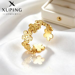 Xuping Luxury Imitation Gold Flower Open Ring, 24k Stainless Steel, Niche Sweet and Cool Style, European and American Cross-border Ring