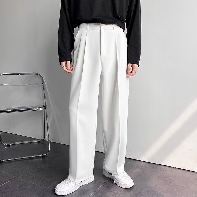 American-style white men's suit pants, high-end look, loose-fitting straight leg, floor-length, casual and versatile, trendy suit pants. - Image 6