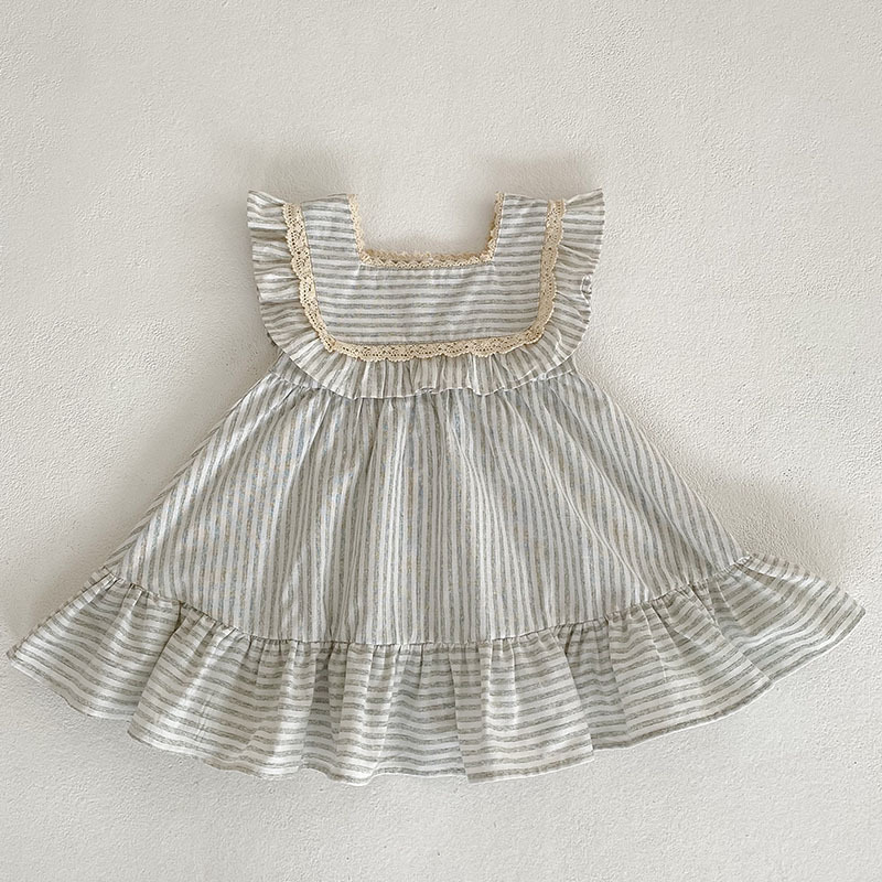 2023 new sister dress Korean version summer striped ruffles girls fashion princess dress baby crawling clothes - Image 5