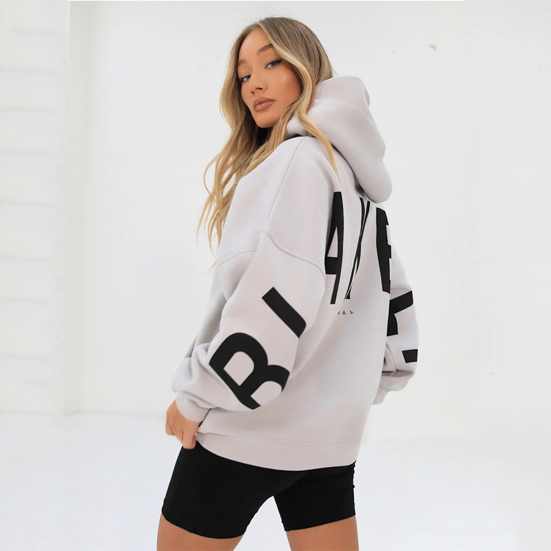 2023 new Amazon cross-border European and American fashion printing thickened versatile long-sleeved loose hooded sweatshirt for women - Image 11