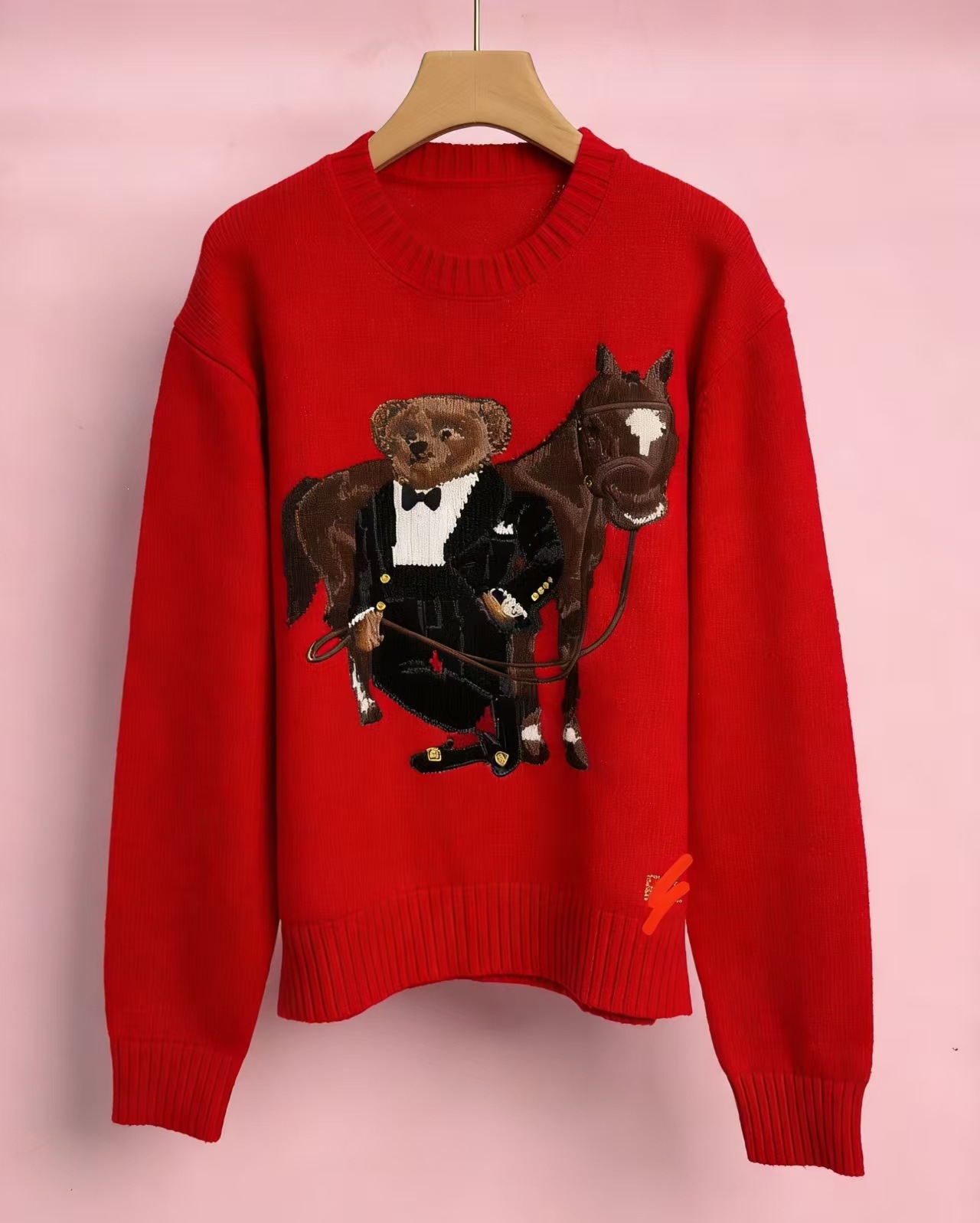 Top-quality pony logo, scannable QR code, R-L wool heavy-duty cartoon bear autumn/winter sweater for women, casual style. - Image 7