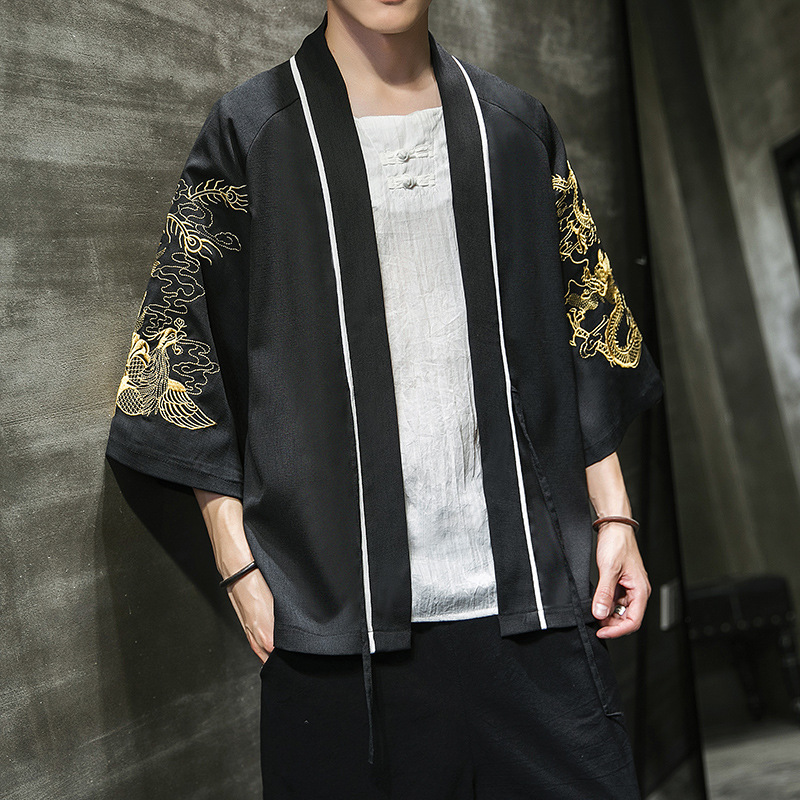 AliExpress new Chinese style round dragon embroidery three-quarter sleeve cardigan Hanfu sunscreen clothing men's Japanese loose jacket men - Image 12