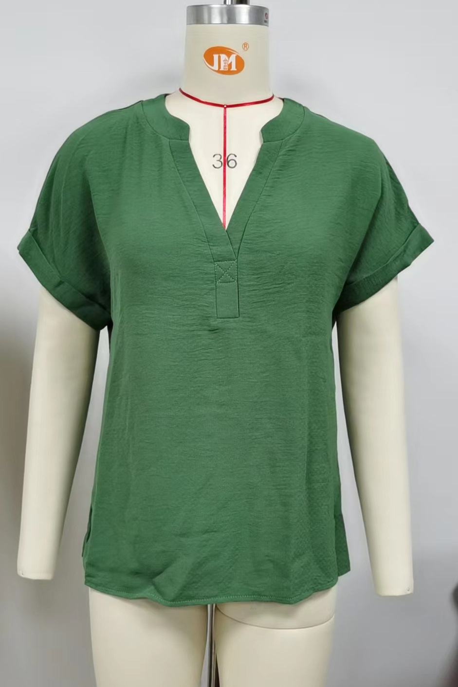 Amazon 2023 European and American cross-border foreign trade spring and summer solid color V-neck loose short-sleeved chiffon shirt top ladies T-shirt - Image 3
