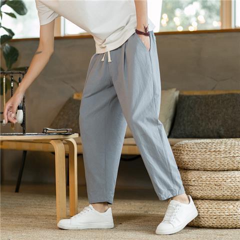 Nine-point trousers men's summer thin cotton and linen trousers loose straight large size casual trousers Chinese style men's trousers cotton and linen trousers - Image 11