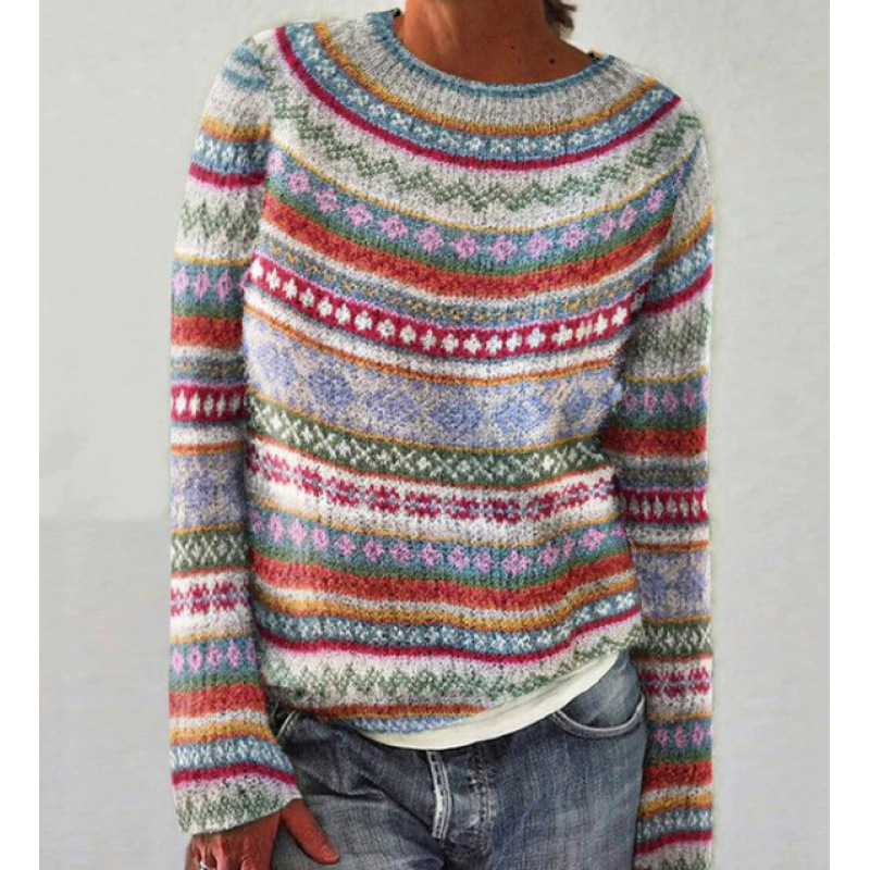 Amazon European and American new sweater women wish hot sale round neck color matching loose fashion pullover sweater - Image 21