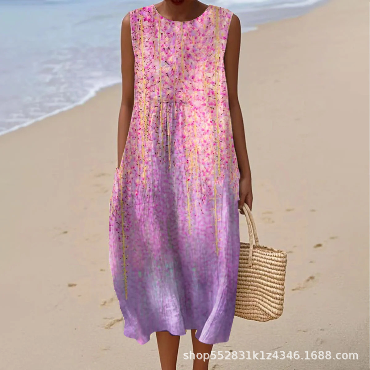 2025 European and American spring and summer new sleeveless casual printed temperament long dress slim small fresh casual dress - Image 25
