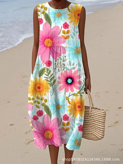 2025 European and American spring and summer new sleeveless casual printed temperament long dress slim small fresh casual dress - Image 40