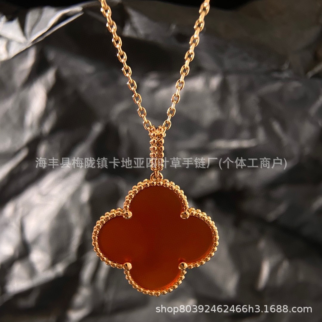 Vanke high-end four-leaf clover necklace for women, thickly plated with 18k rose gold and red agate, CNC engraving craftsmanship. - Image 16
