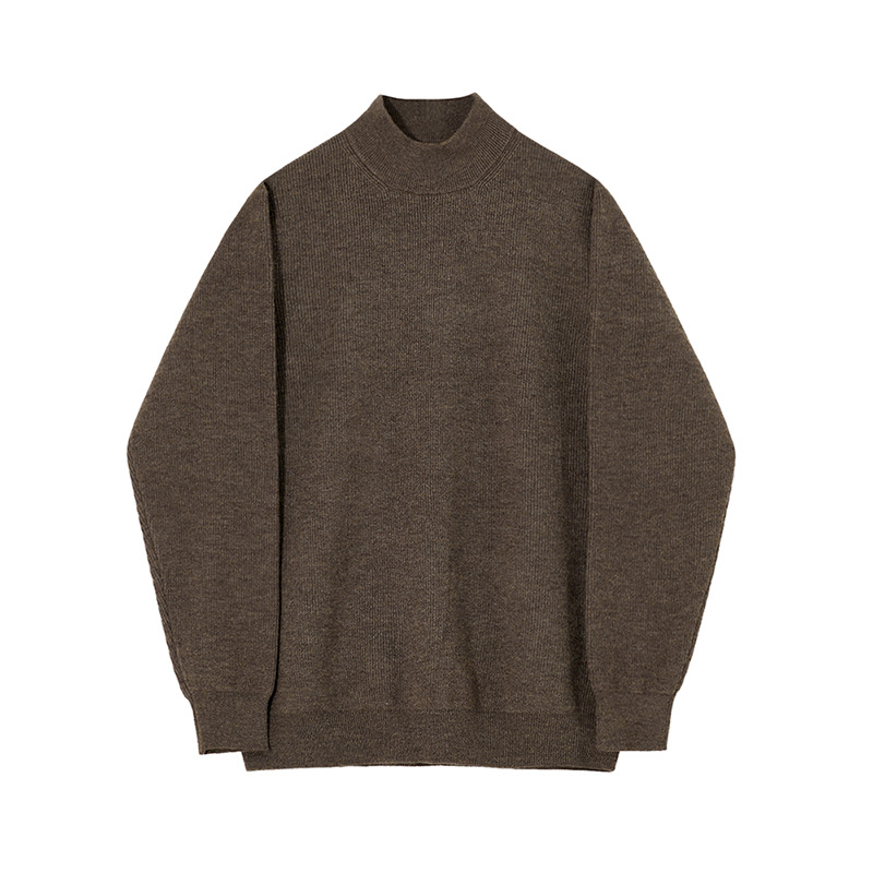 autumn and winter half turtleneck sweater for men, Korean style trendy solid color sweater, mid-collar bottoming shirt, warm inner wear - Image 5
