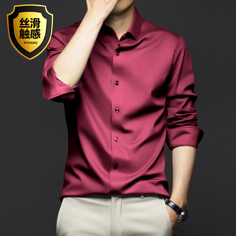 Spring and summer men's long-sleeved shirt anti-wrinkle and non-ironing professional formal wear trendy business high-end ice silk shirt black inch shirt - Image 17