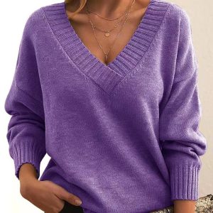Women's Loose-Fit V-Neck Pullover Sweater