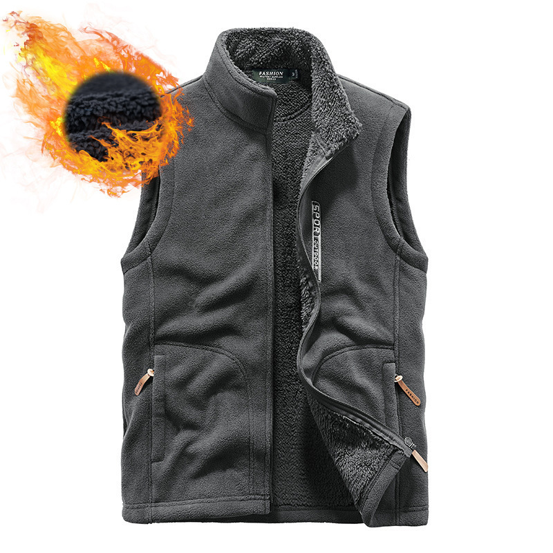 Men's autumn and winter outdoor leisure large size fleece sweater vest plus velvet thick warm waistcoat 9816A - Image 5